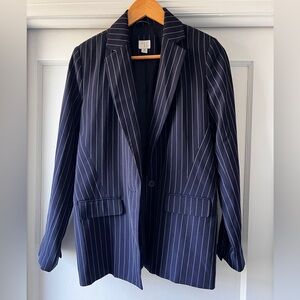 Navy Pinstripe Single-Button over sized Blazer